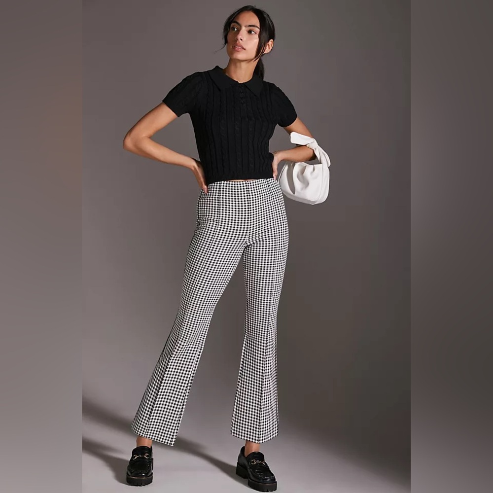 maeve margot cropped kick flare pants in gingham